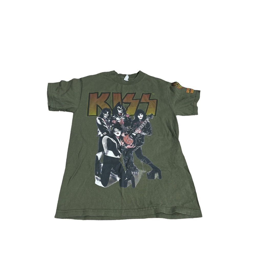 Kiss Olive Green Short Sleeve Band Tee with Graphic